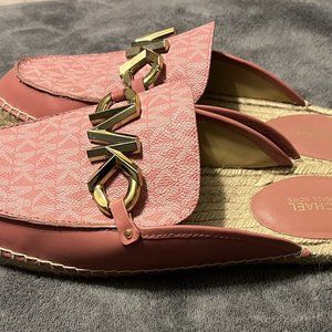 MK Michael Kors Espadrille Mules - Pink MK Logo 9.5 M